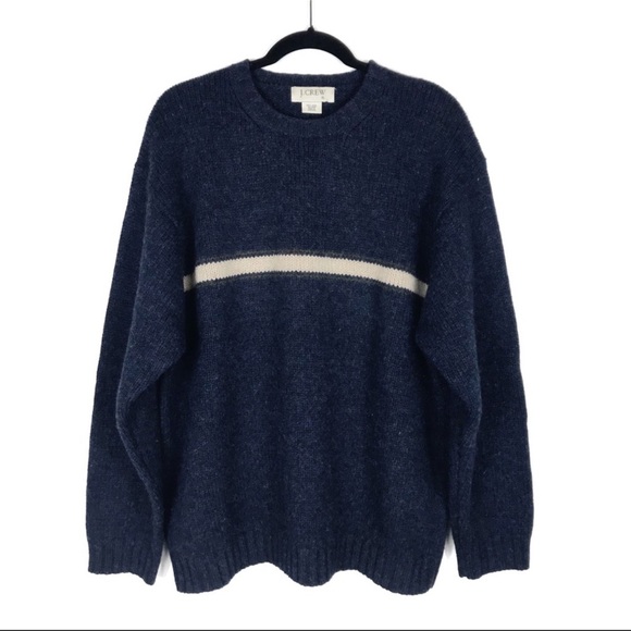J Crew Chest Stripe Dark Blue Wool Sweater - Picture 1 of 5